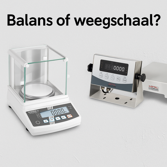 Digitale balans en weegschaal afgebeeld voor vergelijking in blog over meetinstrumenten