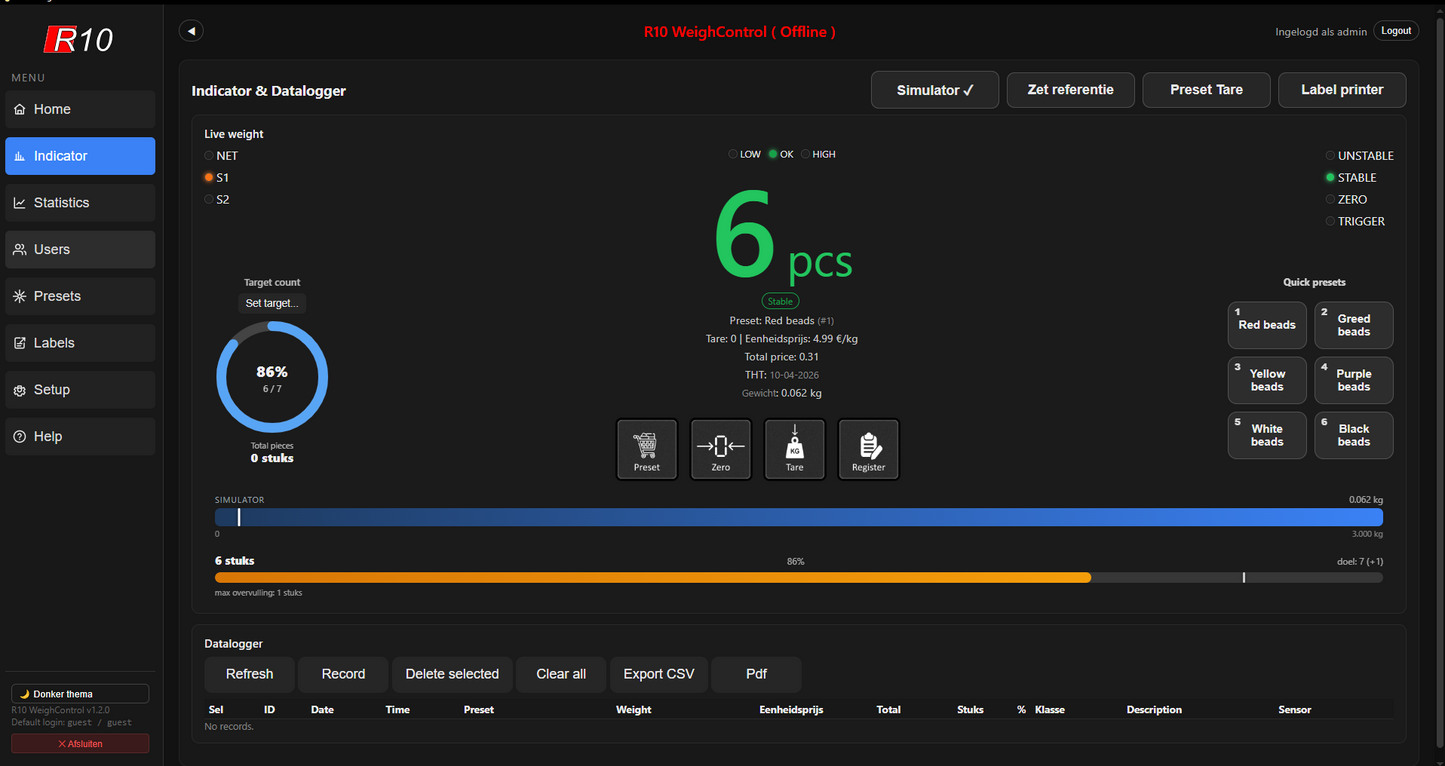 WeightControl Count software voor stuksteling op basis van gewicht binnen het WeighControl platform