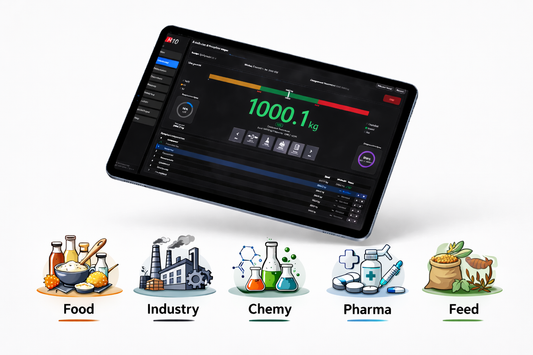 "Professionele receptuurweging met WeighControl: weegschaal gekoppeld aan software voor recepten, ingrediënten en kwaliteitscontrole