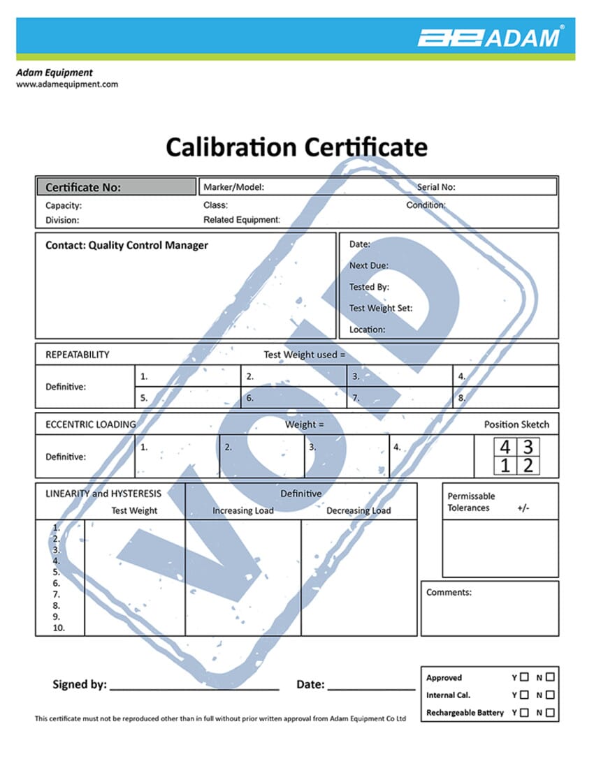 Adam Calibration certificate